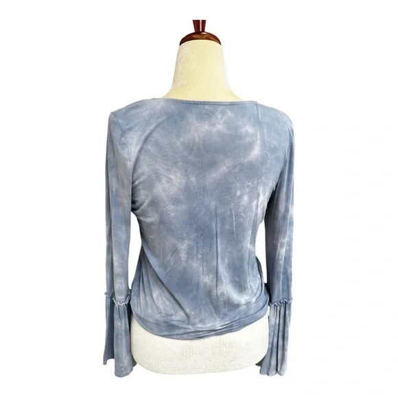 American Eagle Soft Sexy Tie Dye Bell Sleeve Crossover Top Blue Gray - Picture 8 of 14